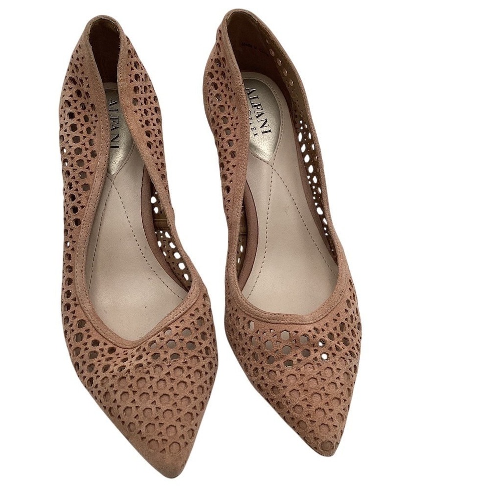 Alfani Womens Nude Beige Pointed Toe Kitten Heel Pumps Laserβ Cut Slip On